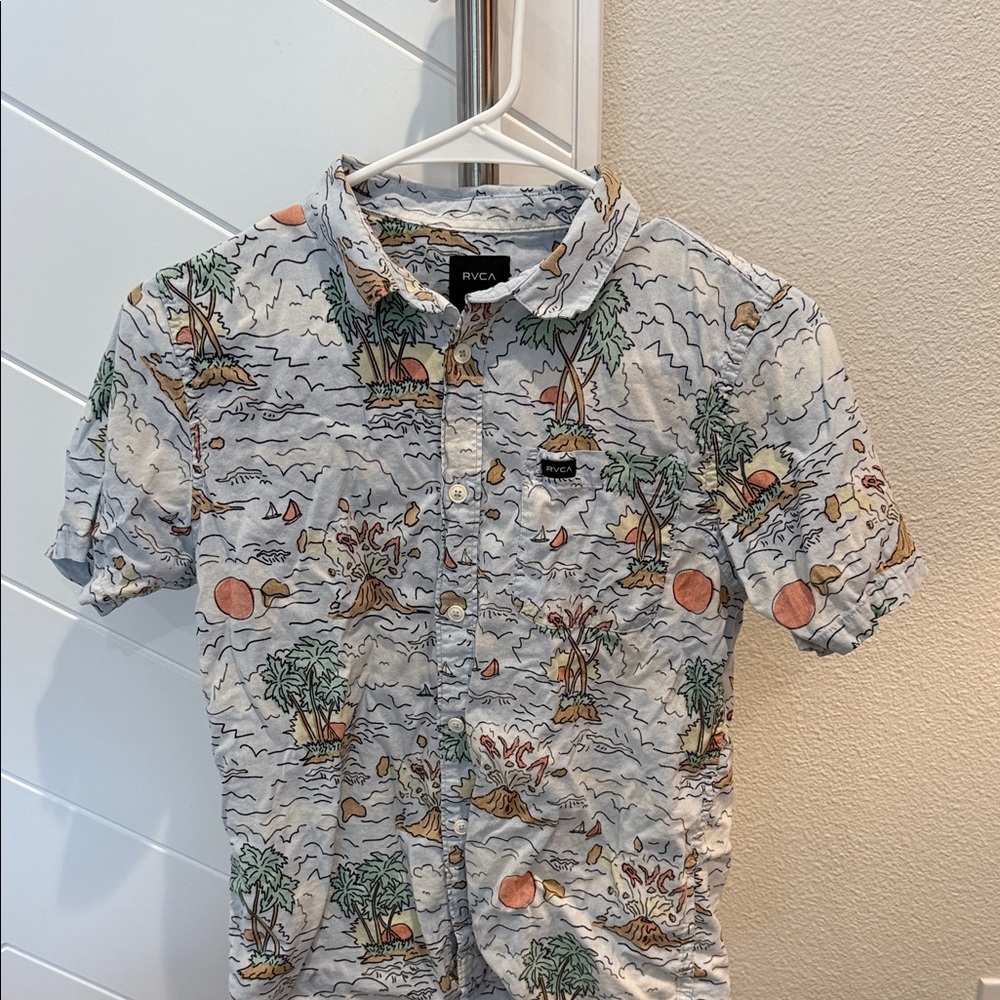 RVCA Boys Casual Beach Print Shirt - Gray and Orange